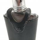 Vintage RUMPP Silver Top Cup Cowhide Leather Covered Clear Glass Whiskey Flask