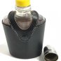 Vintage RUMPP Silver Top Cup Cowhide Leather Covered Clear Glass Whiskey Flask