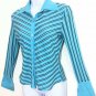 Yesbon Women Stripe Aqua Blouse Work Office Casual Size S- M Some Flaws
