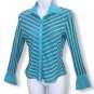 Yesbon Women Stripe Aqua Blouse Work Office Casual Size S- M Some Flaws