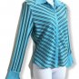 Yesbon Women Stripe Aqua Blouse Work Office Casual Size S- M Some Flaws