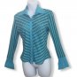 Yesbon Women Stripe Aqua Blouse Work Office Casual Size S- M Some Flaws