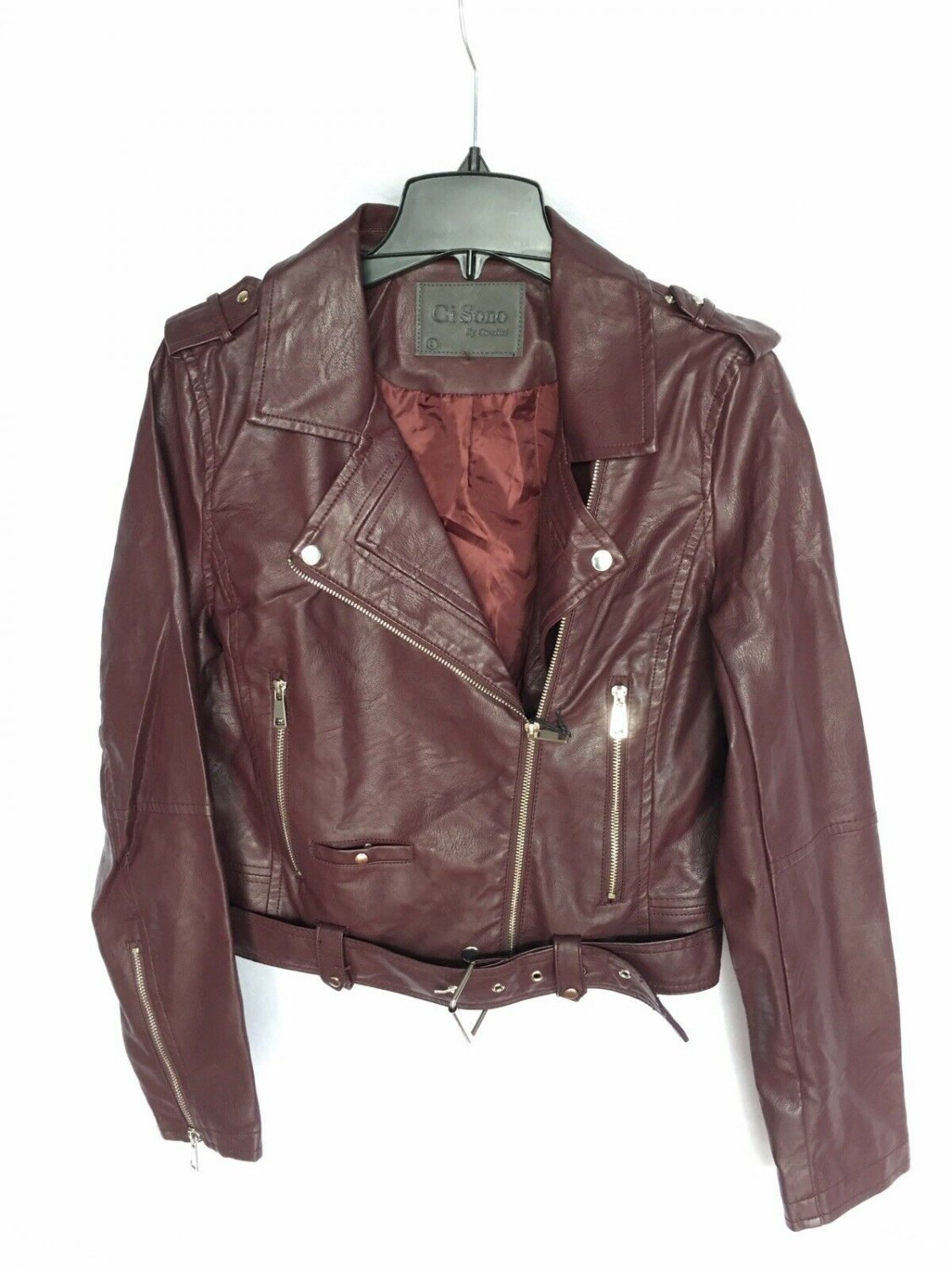 Maroon Synthetic  Women's Jacket Size M Zipper Up