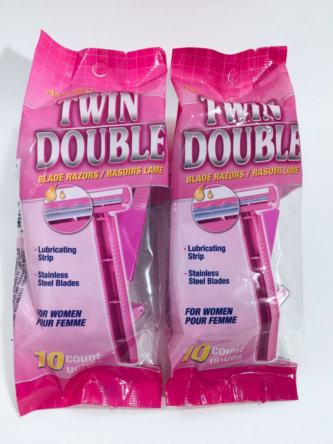 Assured Womens Razor Twin Double Stainless Steel Blade Lubricating Strip 2x10/Pk
