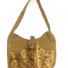 Vintage Handbag Shoulder Bag Woven Jute with Fabric 70’s Hippie’s Look Mustard
