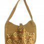 Vintage Handbag Shoulder Bag Woven Jute with Fabric 70&acirc;��s Hippie&acirc;��s Look Mustard