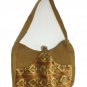 Vintage Handbag Shoulder Bag Woven Jute with Fabric 70&acirc;��s Hippie&acirc;��s Look Mustard