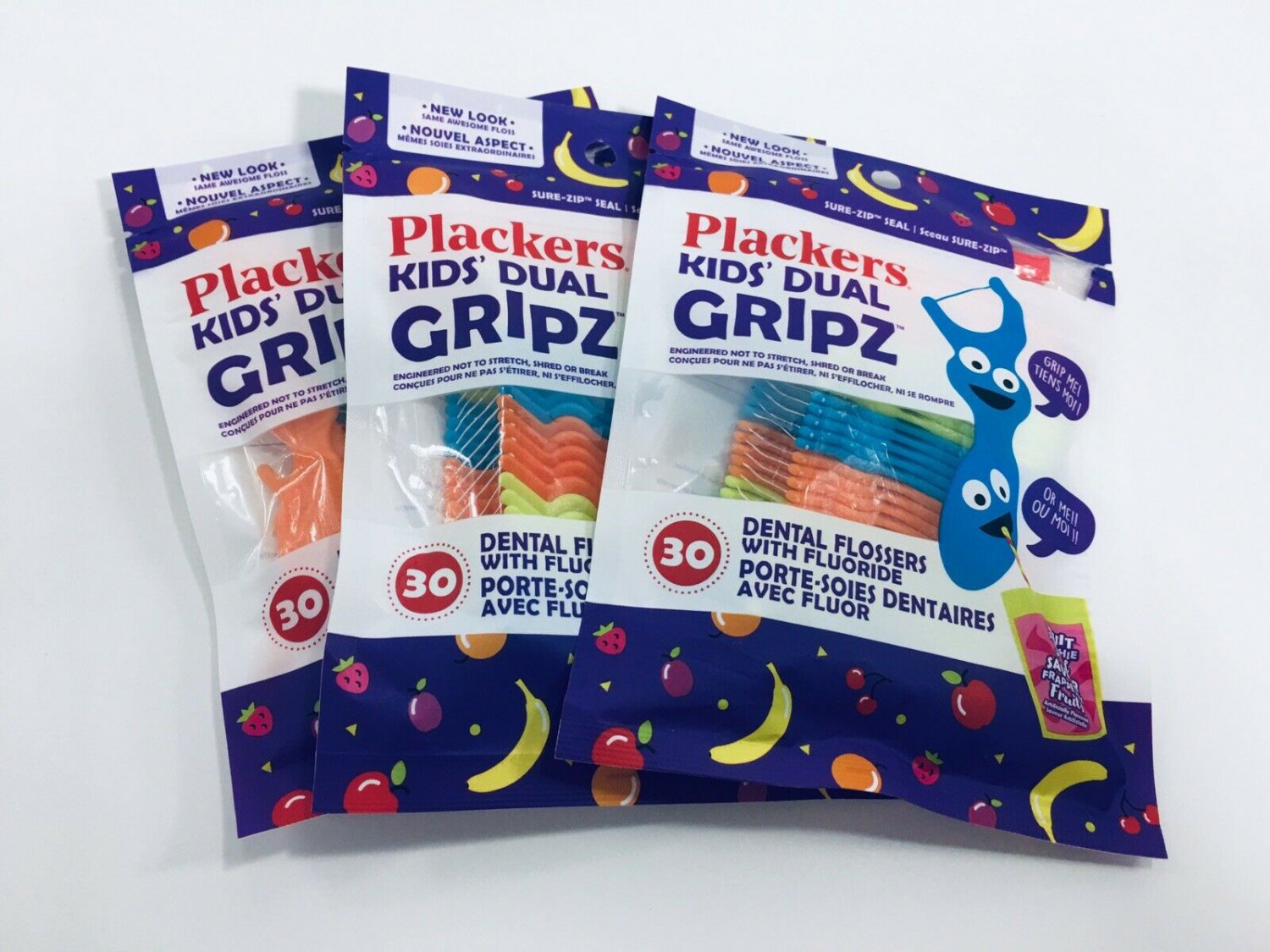3pk Plackers Kids Flossers/ Floss w/ Fluoride Fruit Smoothie Flavor Easy Reach