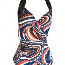 Women American Flag Colors Backless V Neck Waist Straps Bust Stretch July 4 SzM