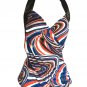 Women American Flag Colors Backless V Neck Waist Straps Bust Stretch July 4 SzM
