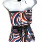 Women American Flag Colors Backless V Neck Waist Straps Bust Stretch July 4 SzM