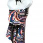 Women American Flag Colors Backless V Neck Waist Straps Bust Stretch July 4 SzM