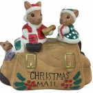 Porcelain Christmas Card Holder Mail Bag with Mice Figurine # 19661
