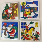 Vtg CHRISTMAS Kitchen Deco Ceramic Tile Coasters TRIVETS TREE Santa NEW 4 pcs
