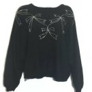 Women’s Shenanigans Christmas Black Vintage Ribbon Sequin Rabbit Hair Sweater L