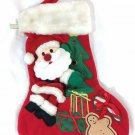 3D Appliqued Santa Claus & Toys, Christmas Stocking Pre Owen 15x10”
