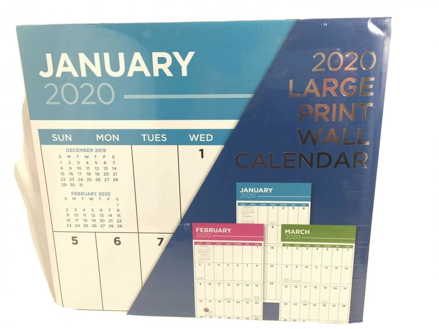 2020 LARGE PRINT BIG  BLOCKS EASY TO READ 12 MONTH WALL CALENDAR 12x11 SF