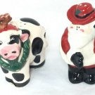 Russ Vintage Santa Claus Cowboy Cow Salt Pepper Shaker Set  Anthropomorphic Flaw