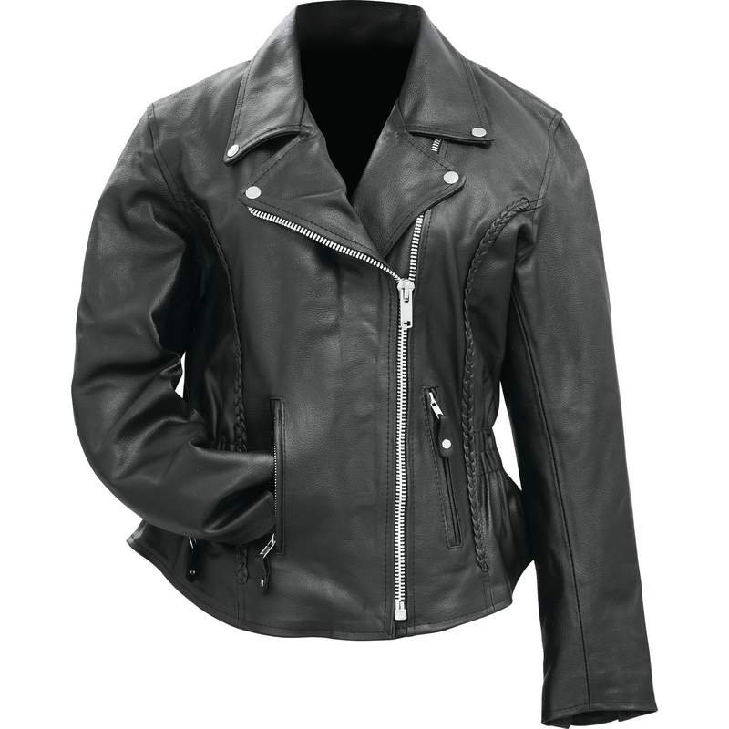 Ladies’ Solid Genuine Buffalo Leather Motorcycle Jacket Medium