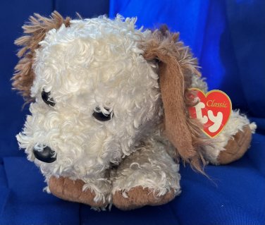 TY TYSILK Classic DINGER Plush Dog Puppy Fuzzy Shaggy Brown Cream Stuffed Animal