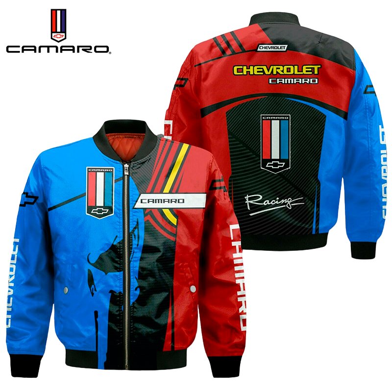 Chevrolet Camaro Racing Blue Skull Bomber Jacket