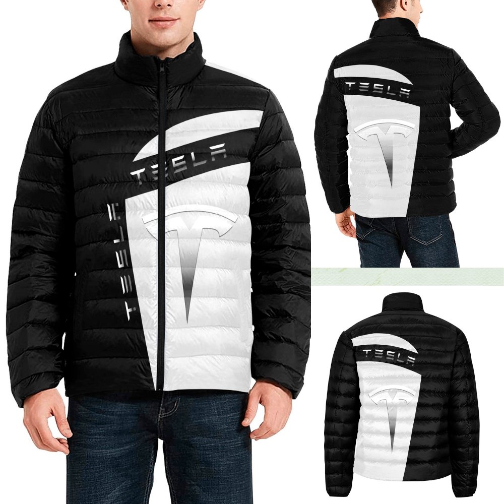 Tesla Grey Silver Collar Padded Jacket