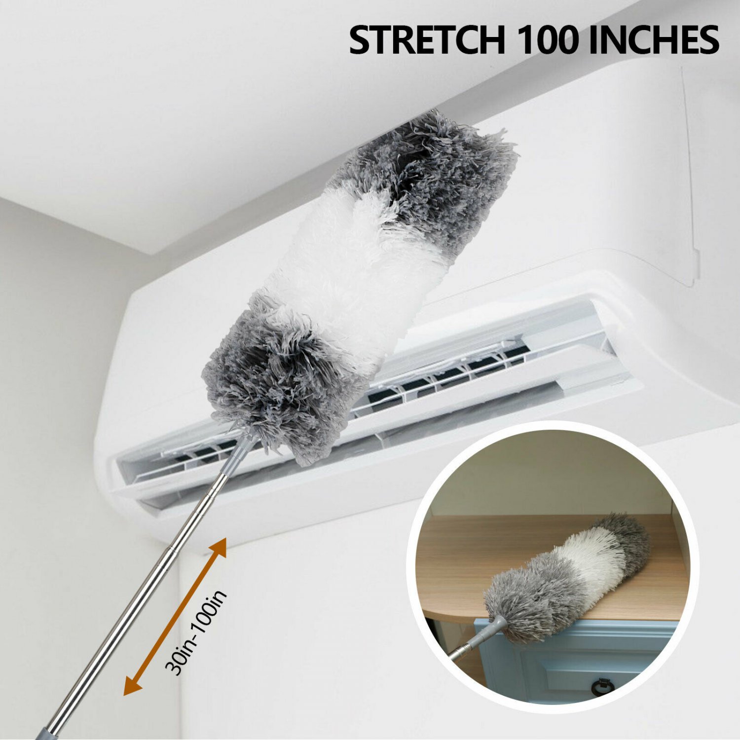 100'' Retractable Microfiber Brush Ceiling Fan Duster Cleaner Removable Washable