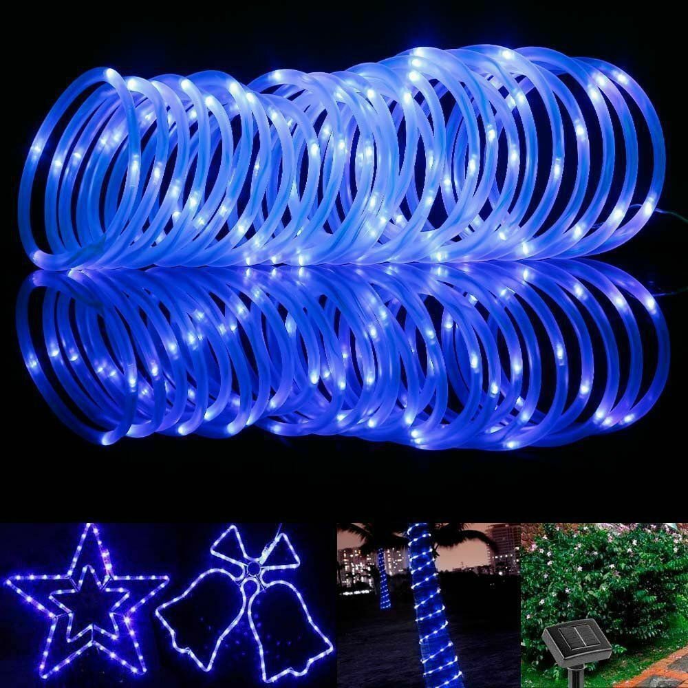 39FT 100LEDS BLUE Solar Rope Tube Fairy Lights LED String Waterproof Outdoor Garden 1 Pack