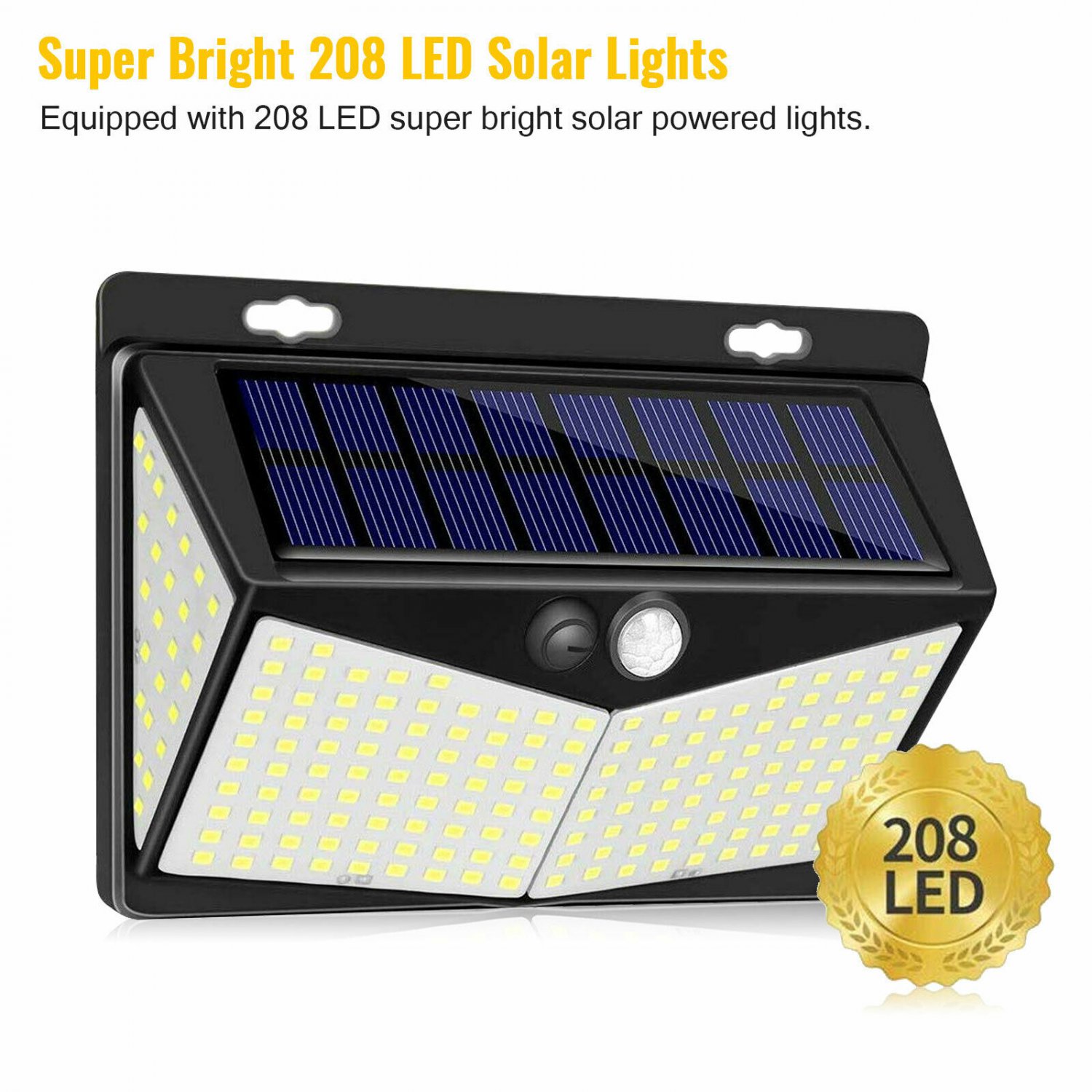 208 LED Solar Power Lights PIR Motion Sensor Wall Lamp Garden Waterproof Outdoor