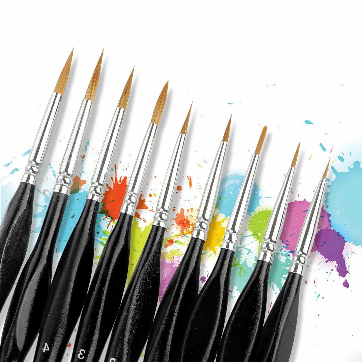 9X Miniature Paint Brush Set Professional Sable Hair Fine Detail Art Nail Model BLACK