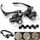 Double Eye Jewelry Watch Repair Magnifier Loupe Glasses With LED Light 8 Lens