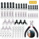 85pcs Zipper Repair Kit DIY Easy Pull Metal Zipper Heads Replacement+Install Plier