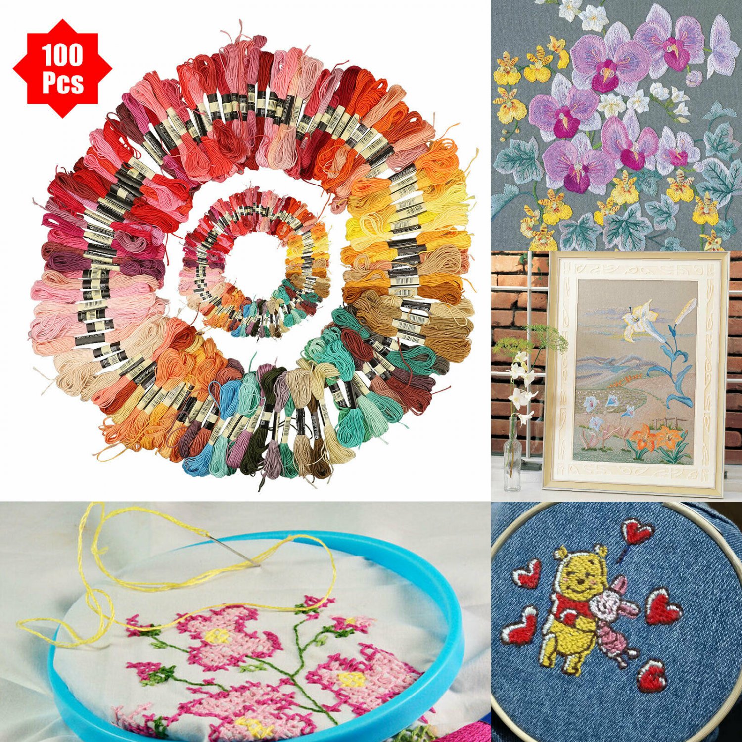 100pcs per set DIY Cross Stitch Cotton Embroidery Thread Floss Sewing Skeins Craft