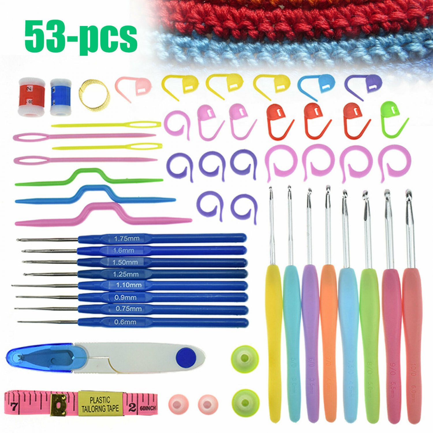 53Pcs Crochet Hooks Needles Knit Weave Craft Yarn Set Accessories Knitting Kit