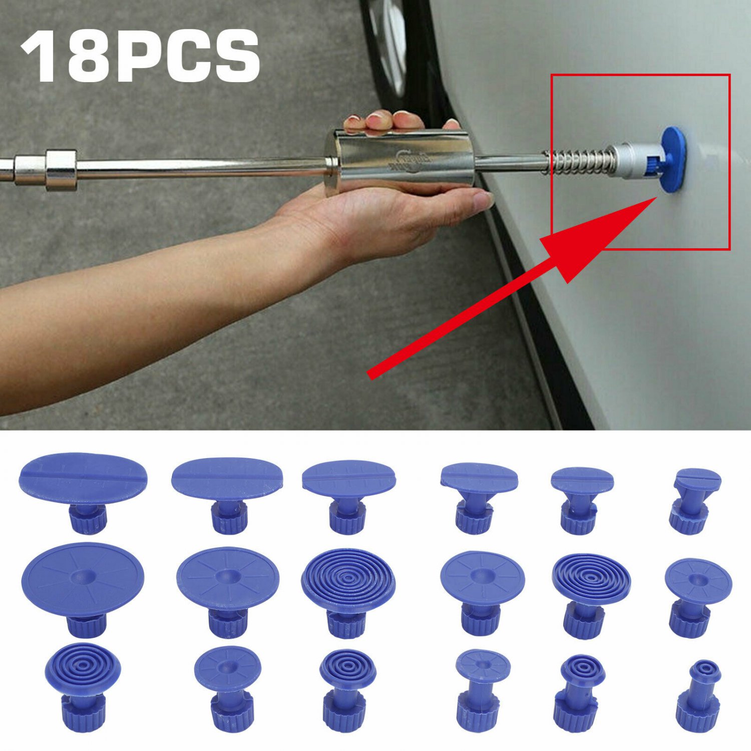 18Pcs Blue Dent Puller Tabs Car Auto Body Dent Repair Tool Accessory Set Kit