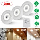 3pcs Wireless LED Puck Lights Closet Under Cabinet Lighting With Remote Control White
