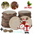 30pc DIY Natural Wood Slices Round Log Discs with 33ft Rope Christmas Tree Ornament