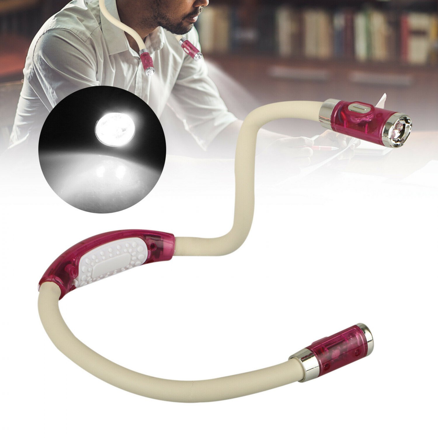 Flexible LED Neck Light Book Reading Lamp Night Flashlight Camping Light 4 Mode Pink