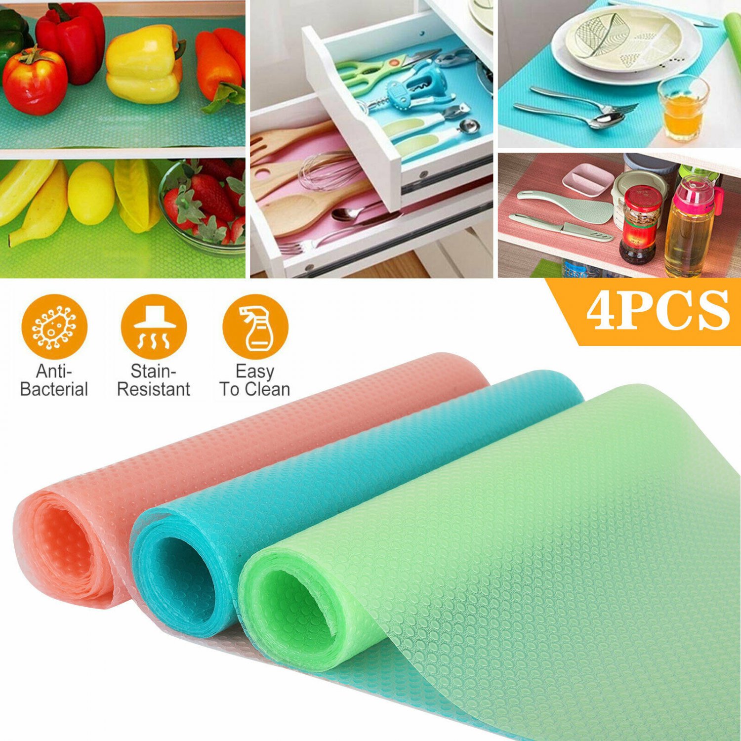 4PCS Multifunction Waterproof Refrigerator Antibacterial Antifouling Pad Mat Blue