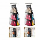 6-Pockets Handbag Storage Organizer Anti-dust Cover Large Clear Bag Rack Hangers Black 2pcs