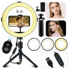 LED USB Selfie Ring Light +Tripod Stand+Cell Phone Holder For Live Stream Makeup 8 inch