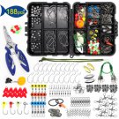 188 pcs Fishing Accessories Kit set with Tackle Box Pliers Jig Hooks Swivels