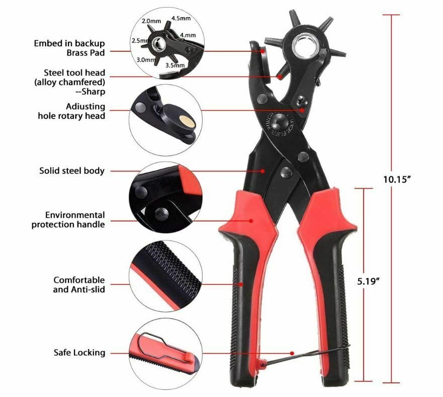6 round Leather Hole Punch Tool Set Belt Saddle Watch Strap Shoe Fabric Craft Projects