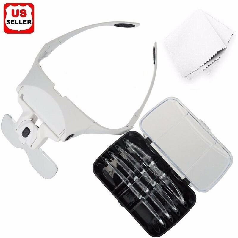 Magnifying Glass Lens LED Light Lamp Visor Head Loupe Jeweler Headband Magnifier