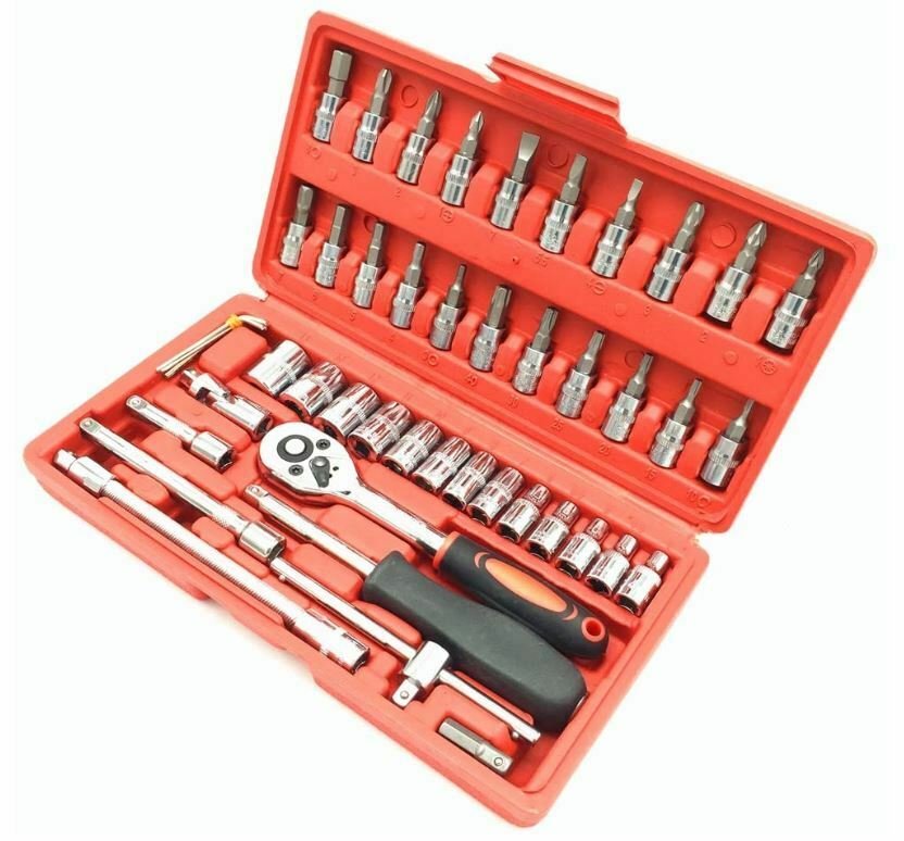 46 Pieces 0,25 Inch Drive Socket Ratchet Wrench Bit Bits Repair Tools Tool Kit Auto