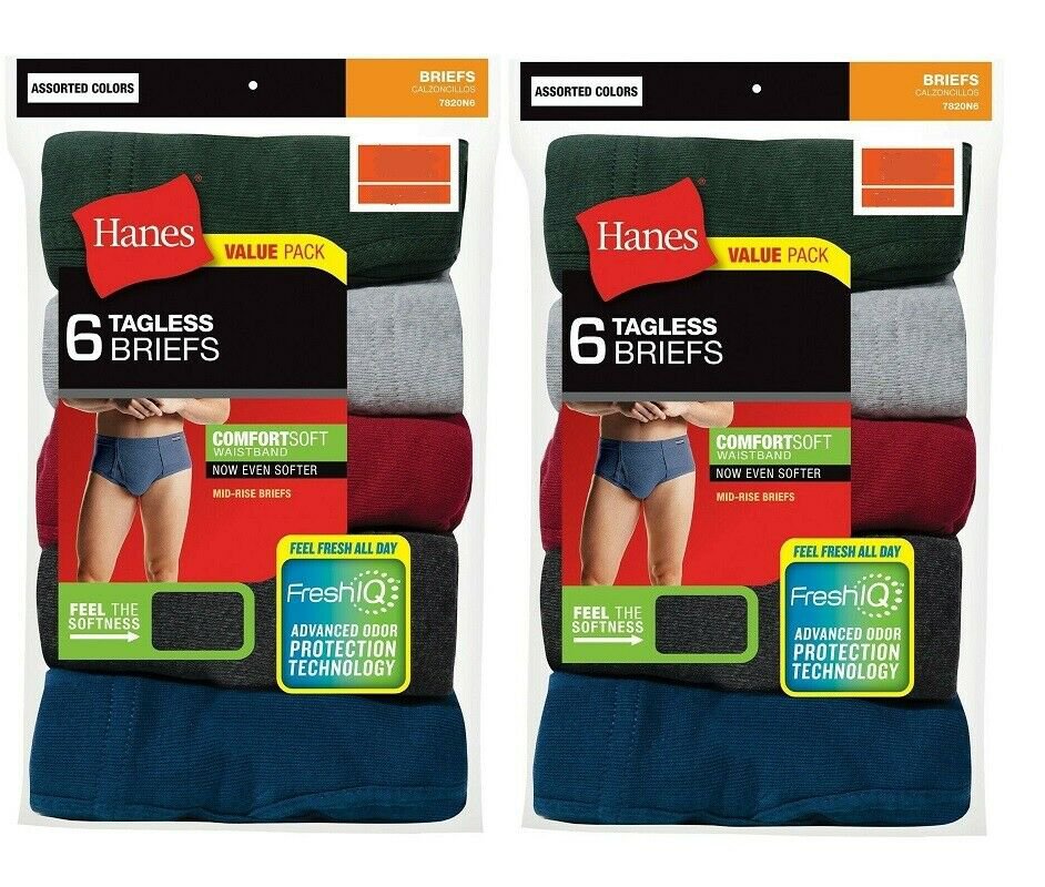 Hanes Mens 12-Pack Cotton Briefs Assorted Colors Tagless Comfort Soft Waistband-Multi Color M