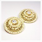 Golden Button Clip Earrings With Inlaid Decoration And Rhinestones