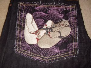 Red Monkey wave jeans w/ posing woman 40x34