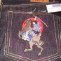Red Monkey wave jeans w/ posing woman 40x34