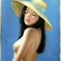 NUDE GIRL WEAR HAT OIL PAINTING ON CANVAS 20"X24"